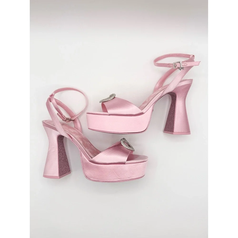 Barbie x Aldo Pink Satin Platform Sandals Heels Y2K Barbiecore Coquette (9)
